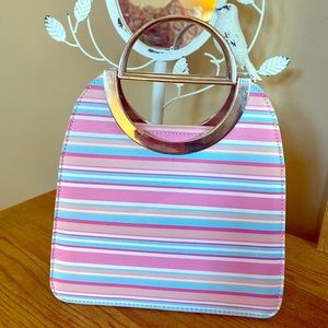 Small White, Blue & Pink Striped Handbag